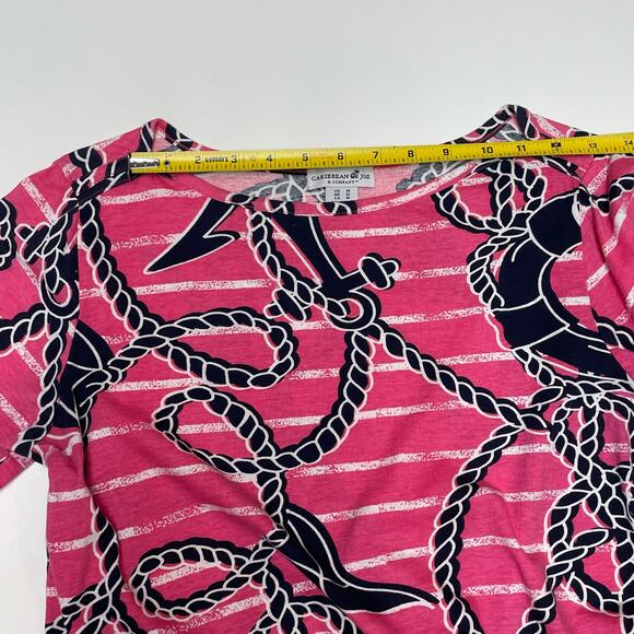 Caribbean Joe & Co. Pullover Blouse, 3/4 Sleeve, Navy/Pink/White, Nautical, M - Picture 7 of 8